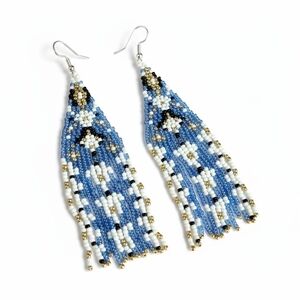 Floral Boho Earrings Beaded Fringe Handmade Jewelry Boheme